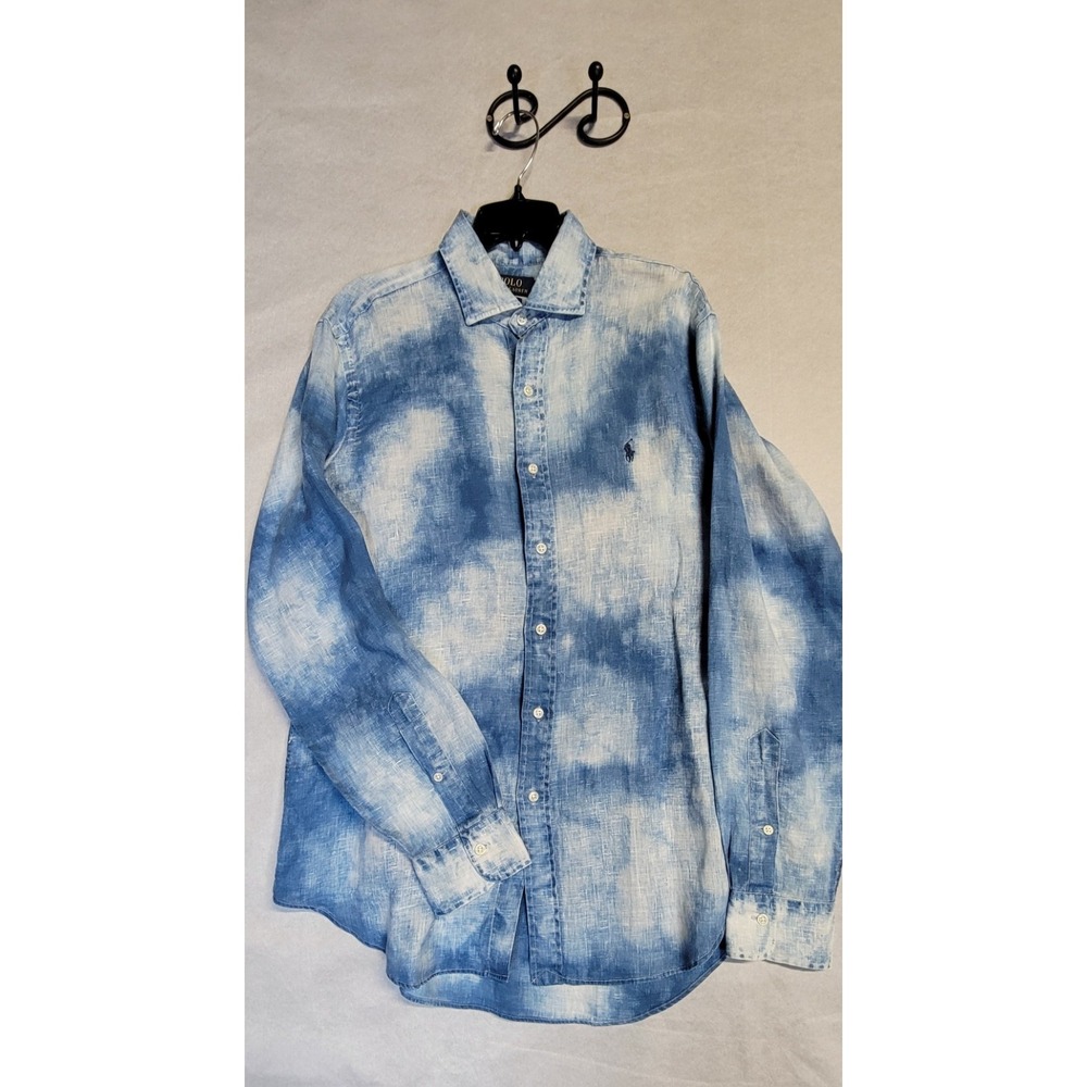 Blue White Polo Ralph Lauren LS Button Up Shirt Size M